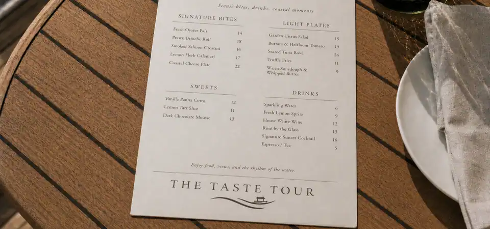 YACHT TOUR BRANDING: Menu